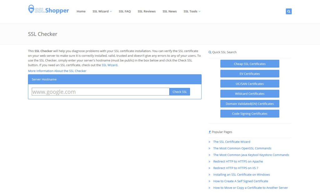 SSL Checker Website Screenshot