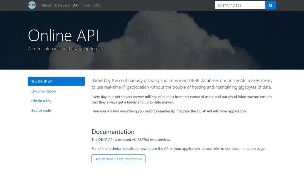 DB IP website screenshot