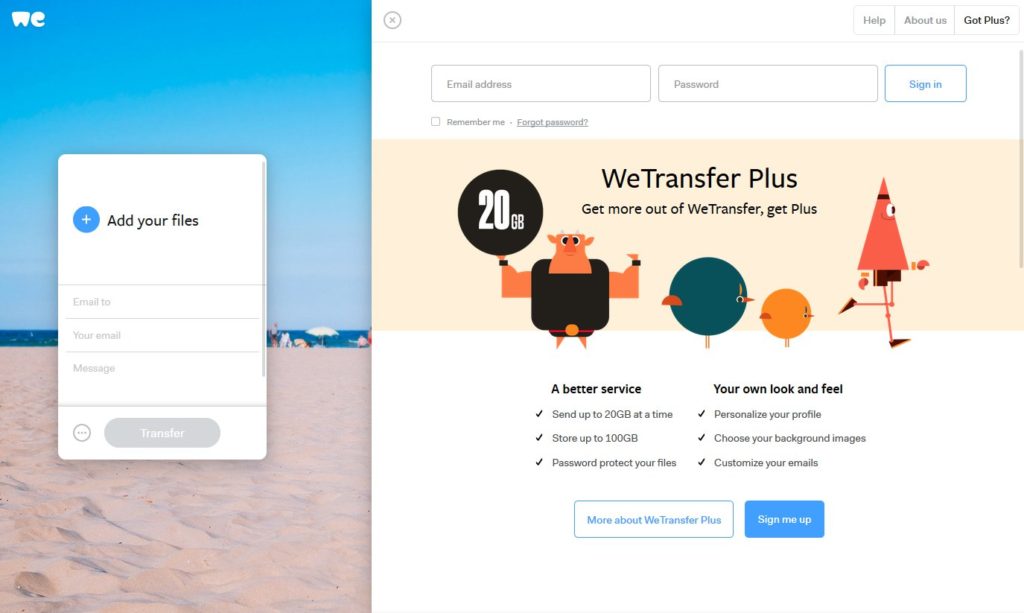 WeTransfer Website Screenshot
