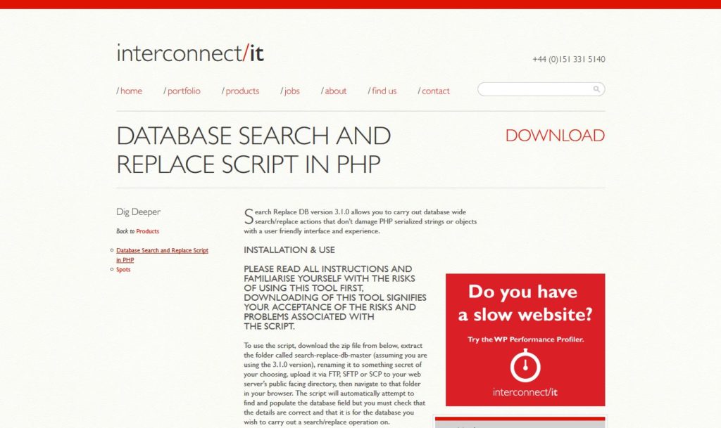 Wordpress search and replace website screenshot