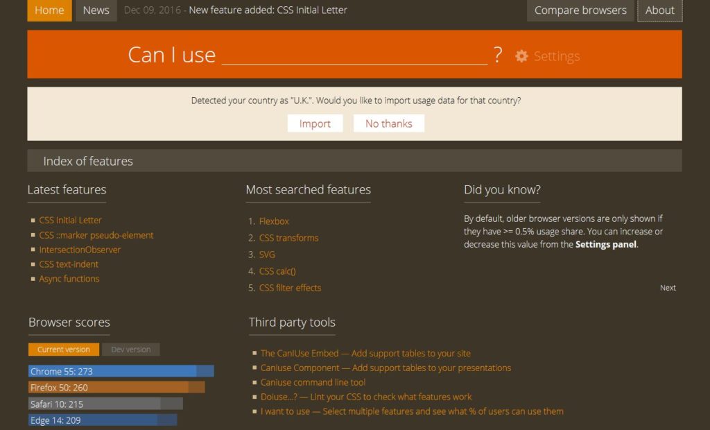 Can I Use Website Screenshot