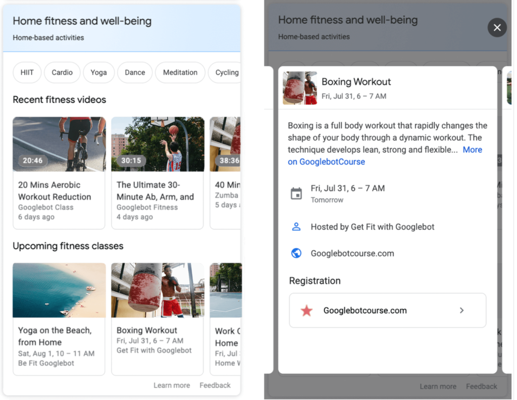 Image if Google Home activities rich results
