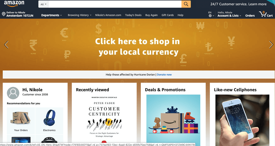 Amazon personalisation of customer journey